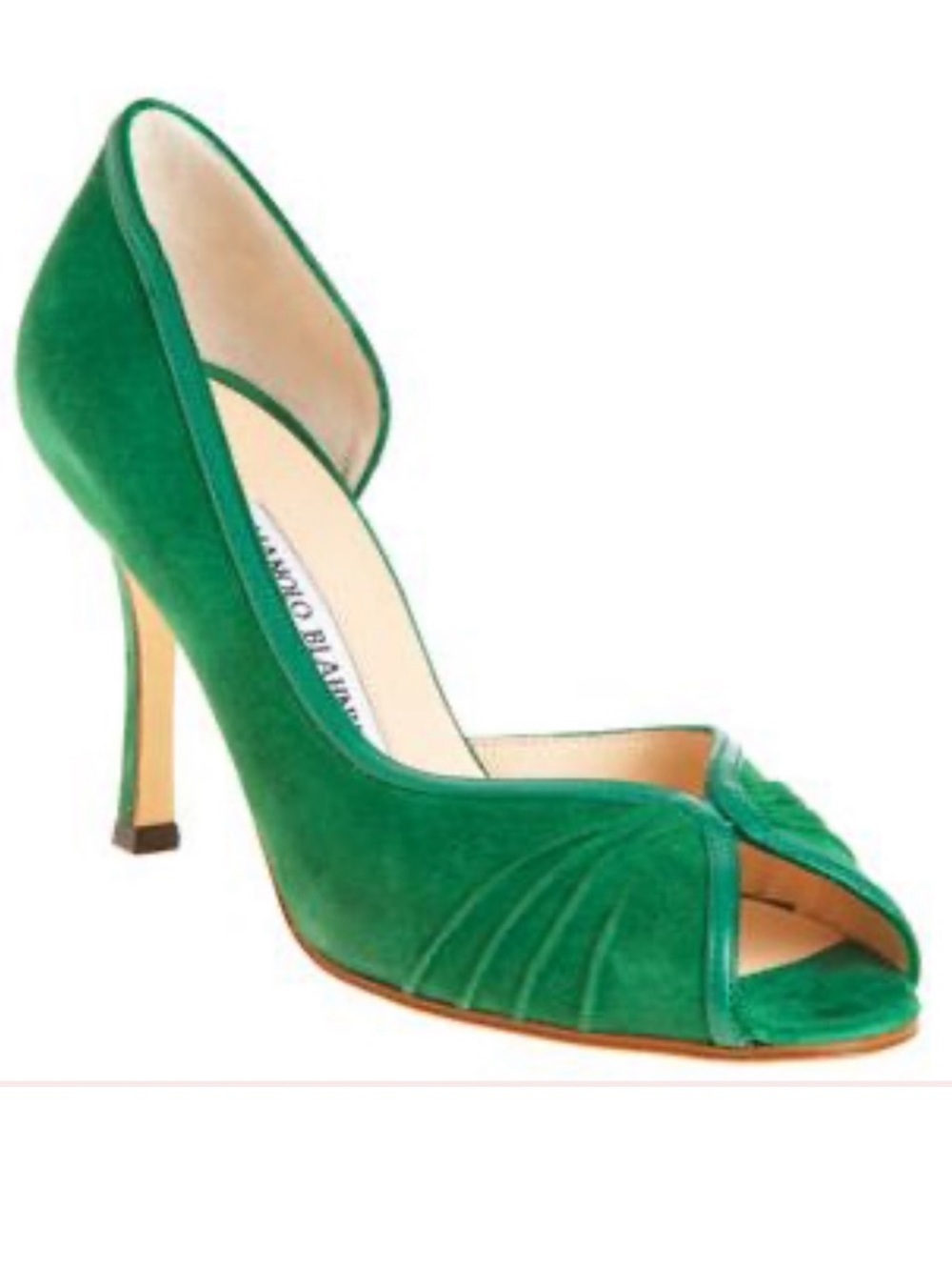 Gorgeous Manolo Blahnik “Deci” Green Peep-Toe Heels size 6, dust bag, EUC